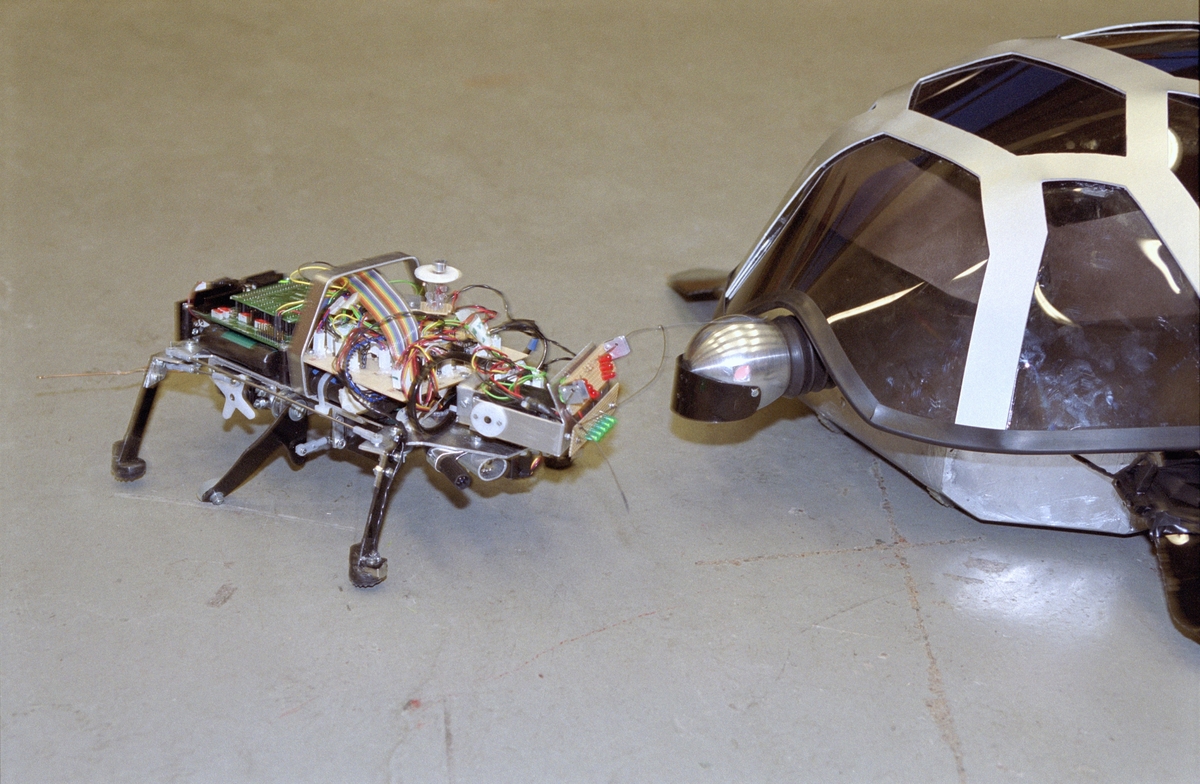 Projektet "Robotics". En utställning i Wallenbergshallen om roboten.
Bildtext: KTH har gjort Robotar på djur temat under en 5 poängs kurs. Dessa finns med i utställningen. Här är Bug och sköldpaddan.