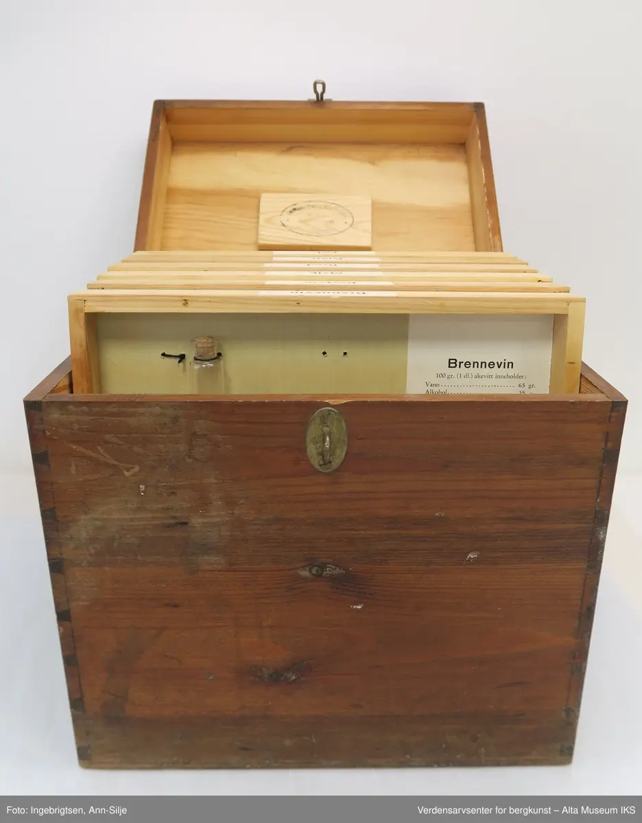 Form: Trekasse med forseglede glassrør festet til 6 trerammer.