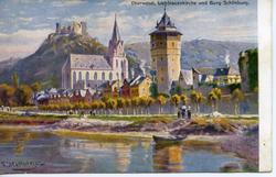 Postkort fra Oberwesel Liebfrauenkirkche und Burg Schõnberg