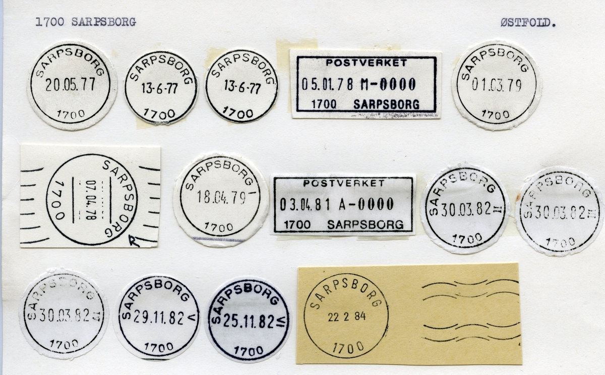 Stempelkatalog  1700 Sarpsborg, Sarpsborg kommune, Østfold