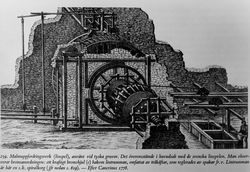 Reversibelt vasshjul for fordring i gruvesjakt. Illustrasjon
