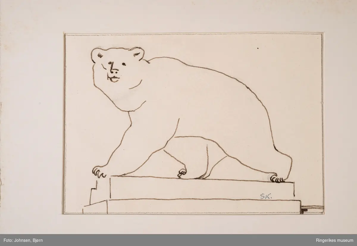 Skisse av en bjørn ant. i forbindelse med utsmykning av Hønefoss Bru