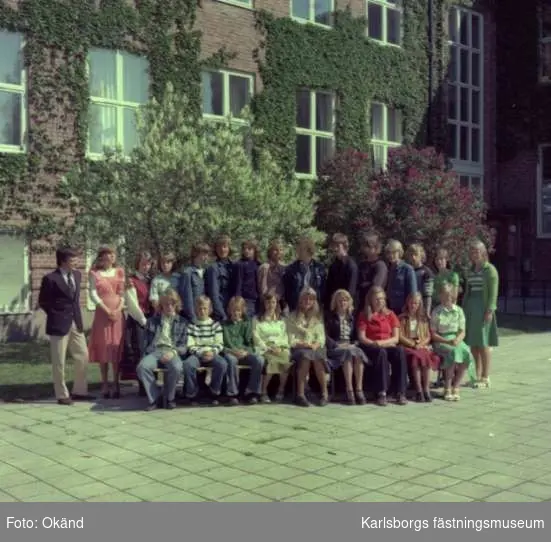 Klassfoto från Centralskolan i Karlsborg 1976, klass 9. Lärare: Lennart Enochsson. Endast neg finns.