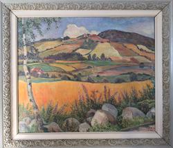 Utsikt mot Balke kirke [Landskapsmaleri]