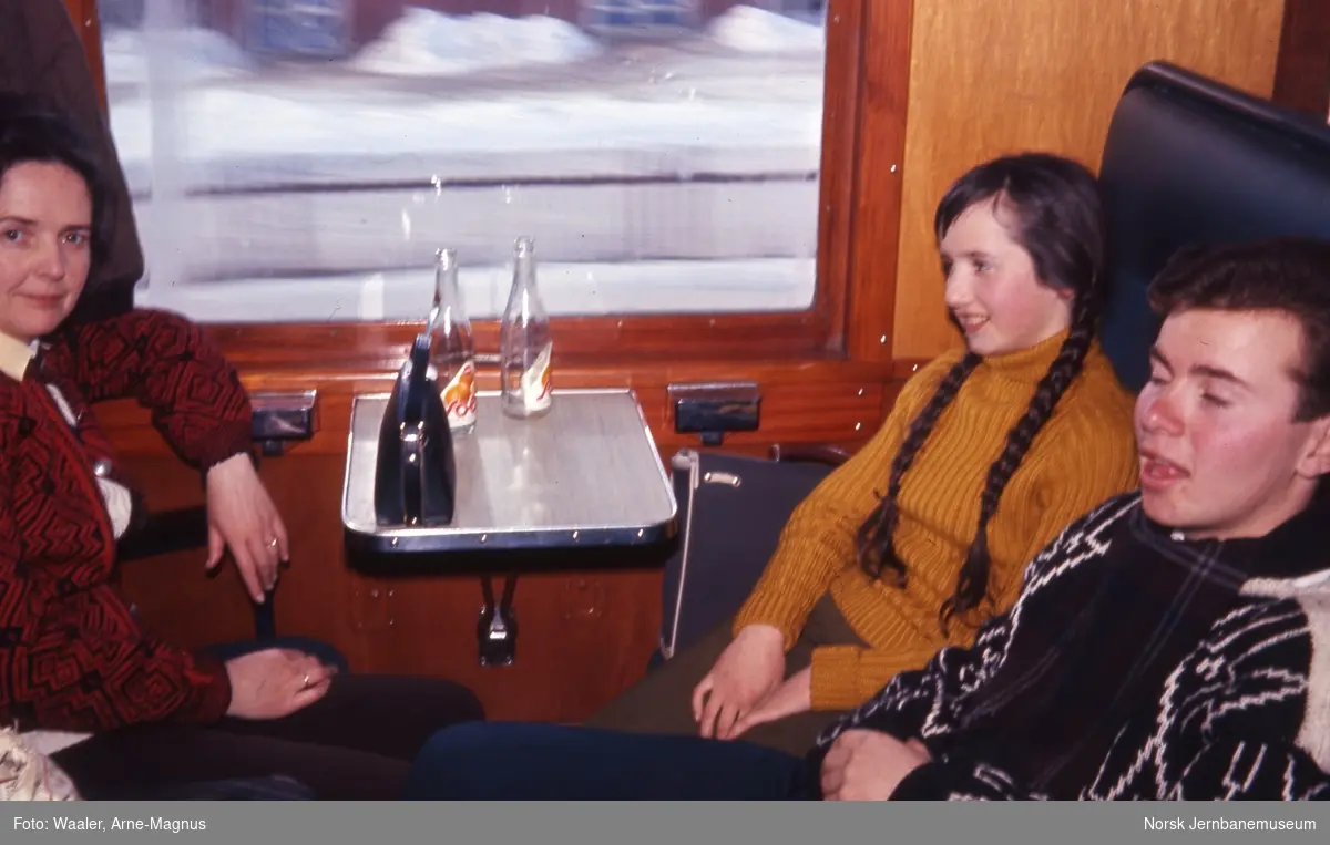 Reisende i personvogn B1 19925 i Rørosbanens dagtog 301