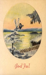 Julekort. Jule- og nyttårshilsen. Vintermotiv. Landskap med