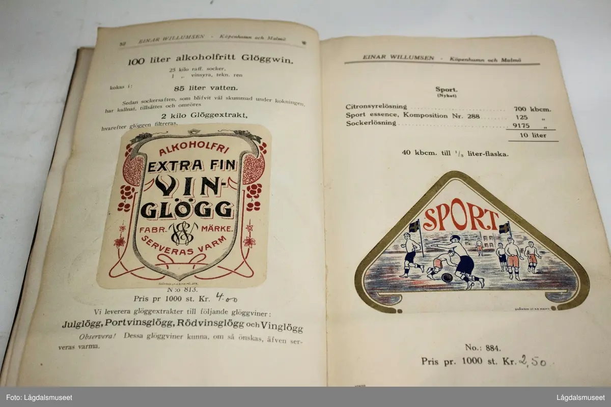 "Kompositioner och recept för fabrikation af lemonader, söta läskdrycker, alkoholfria ölsorter m. m" Skrevet av Einar Willumsen