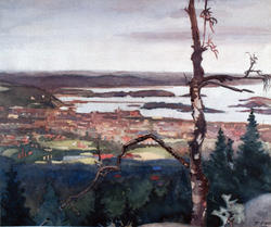 "Sommerkveld" / Sett fra toppen av Vettakollen [Akvarell]