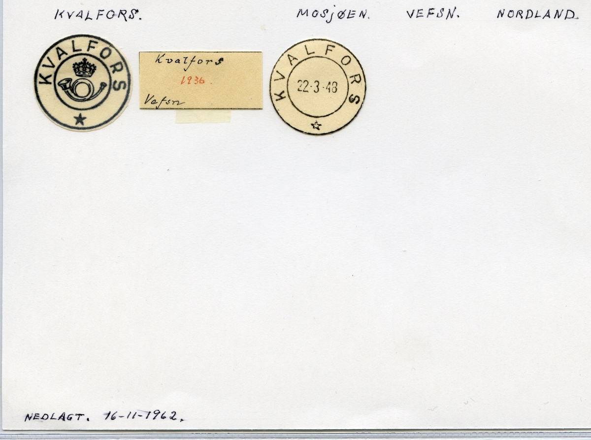 Stempelkatalog Kvalfors, Mosjøen, Vefsn kommune, Nordland