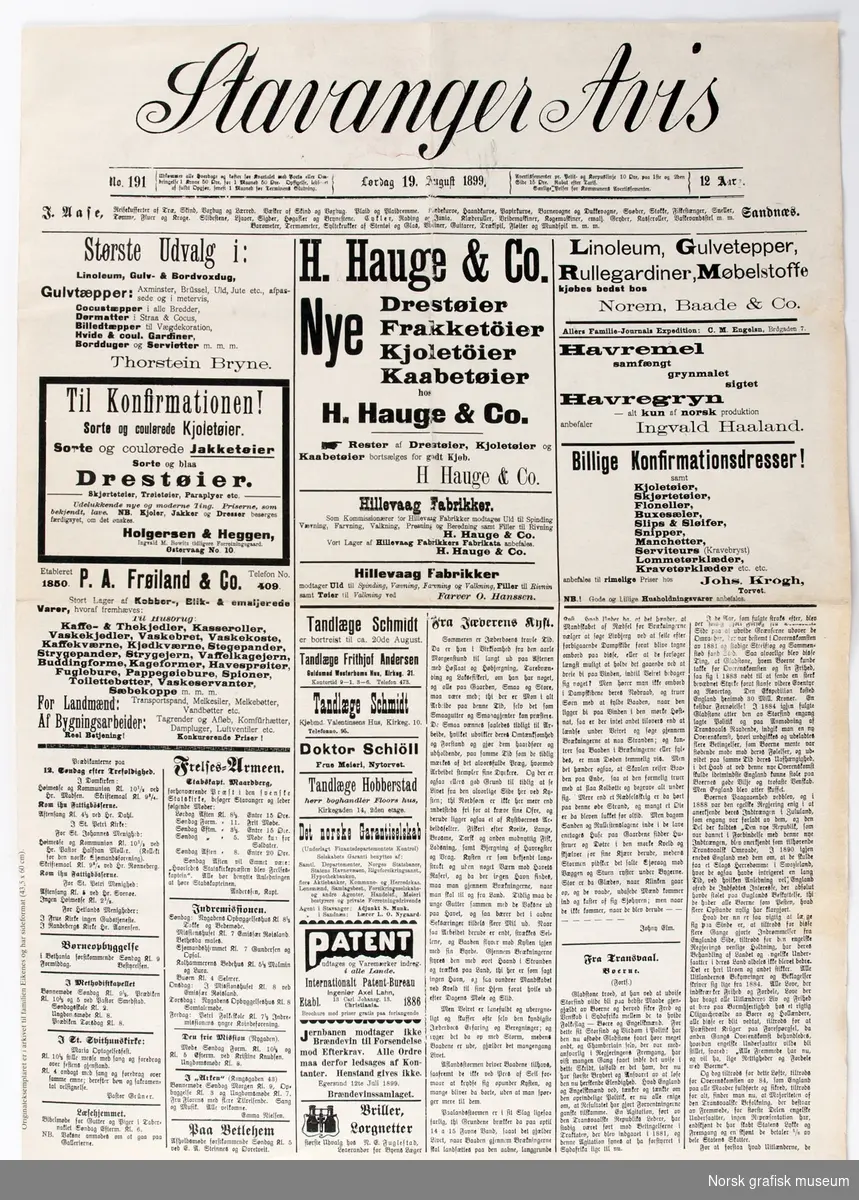 Stavanger Avis: Lørdag 19. August 1899