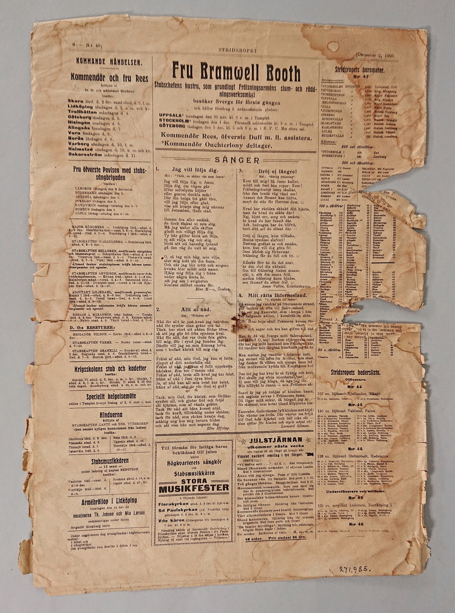 Tidning Stridsropet 2 december 1905. Innehåller artiklar, annonser och illustrationer.