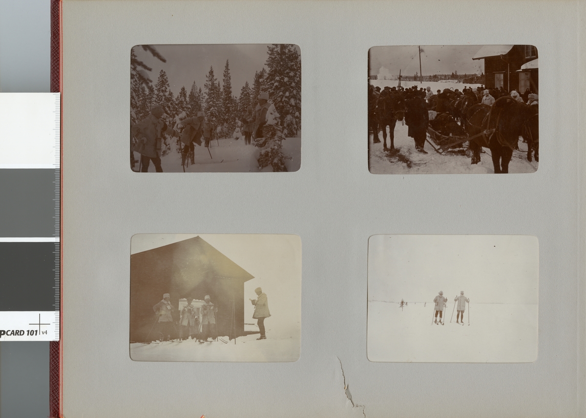 Smålands husarregemente K 4 på skidor, vinterövning i Norrbotten omkring 1910.
