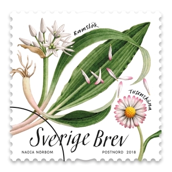 Frimärken i häfte med tio självhäftande frimärken med fem motiv av olika växter i Sverige. Valör Brev.