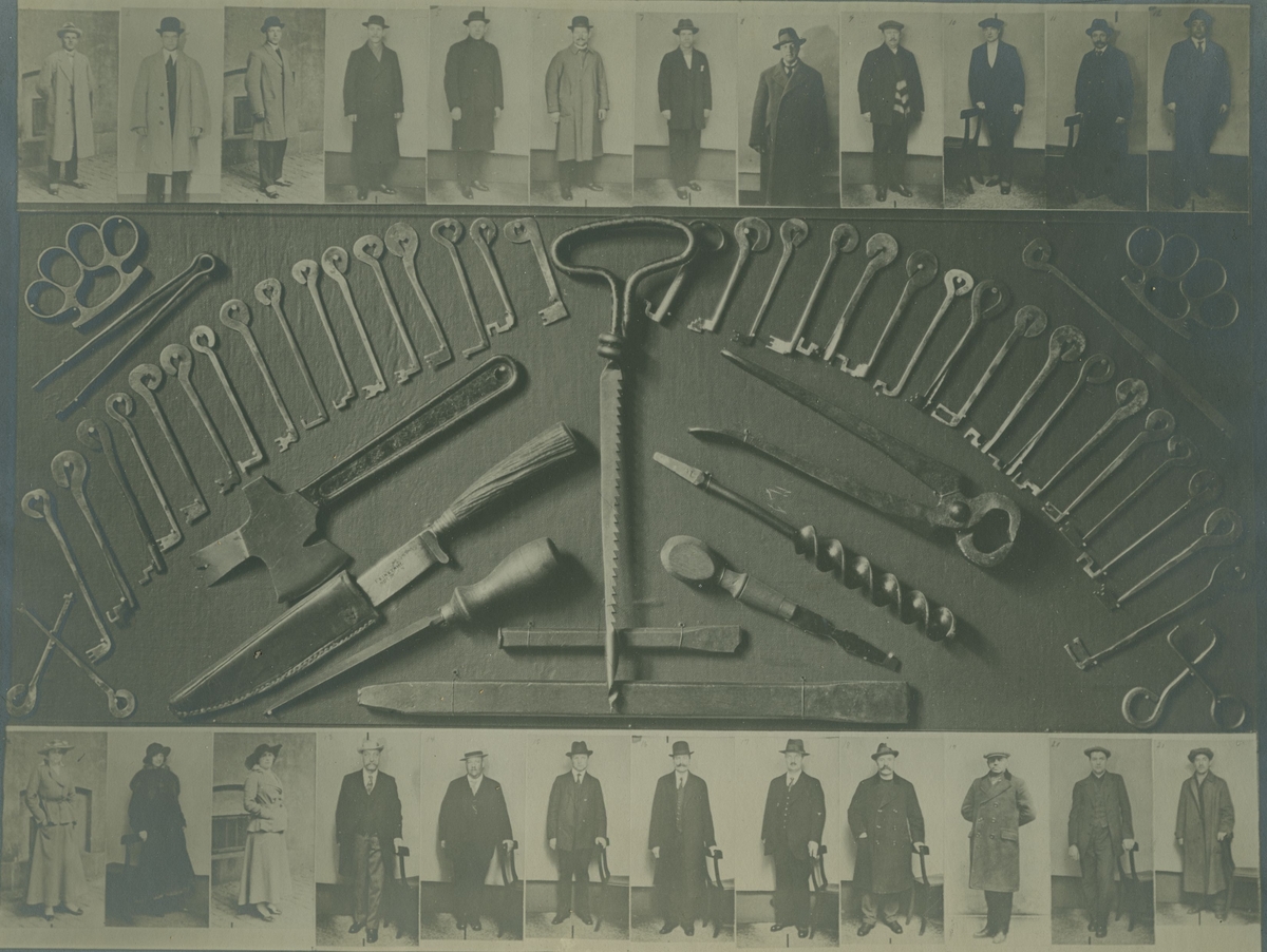 Museumsutstilling som viser sprengt pengeskap, våpen, gjenstander benyttet til mord, forbryterportretter, innbruddsverktøy, "Lorentz-banden" og deres verktøy.