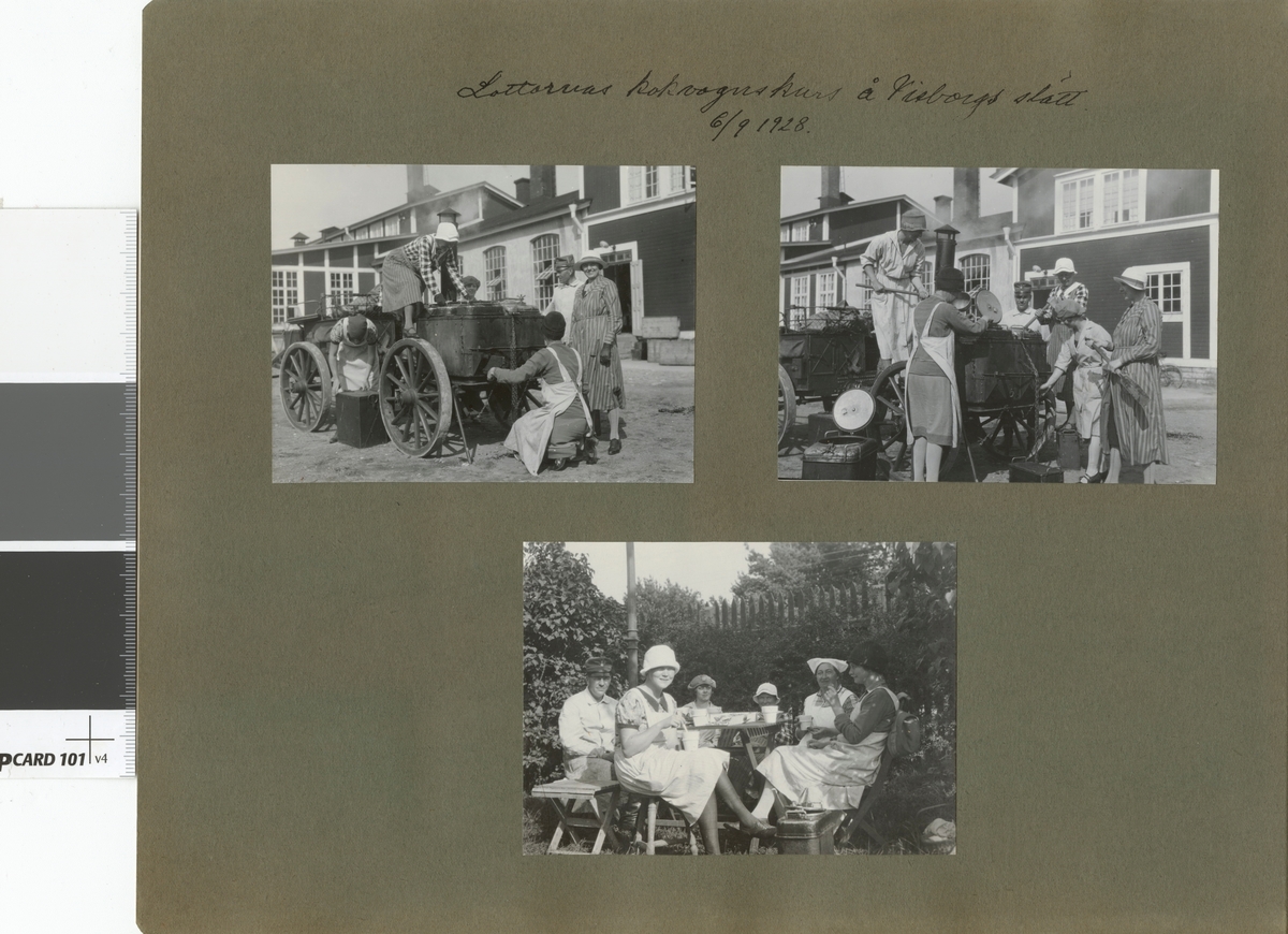 Text i fotoalbum: "Lottornas kokvagnskurs å Visborgs slätt 6/9 1928".