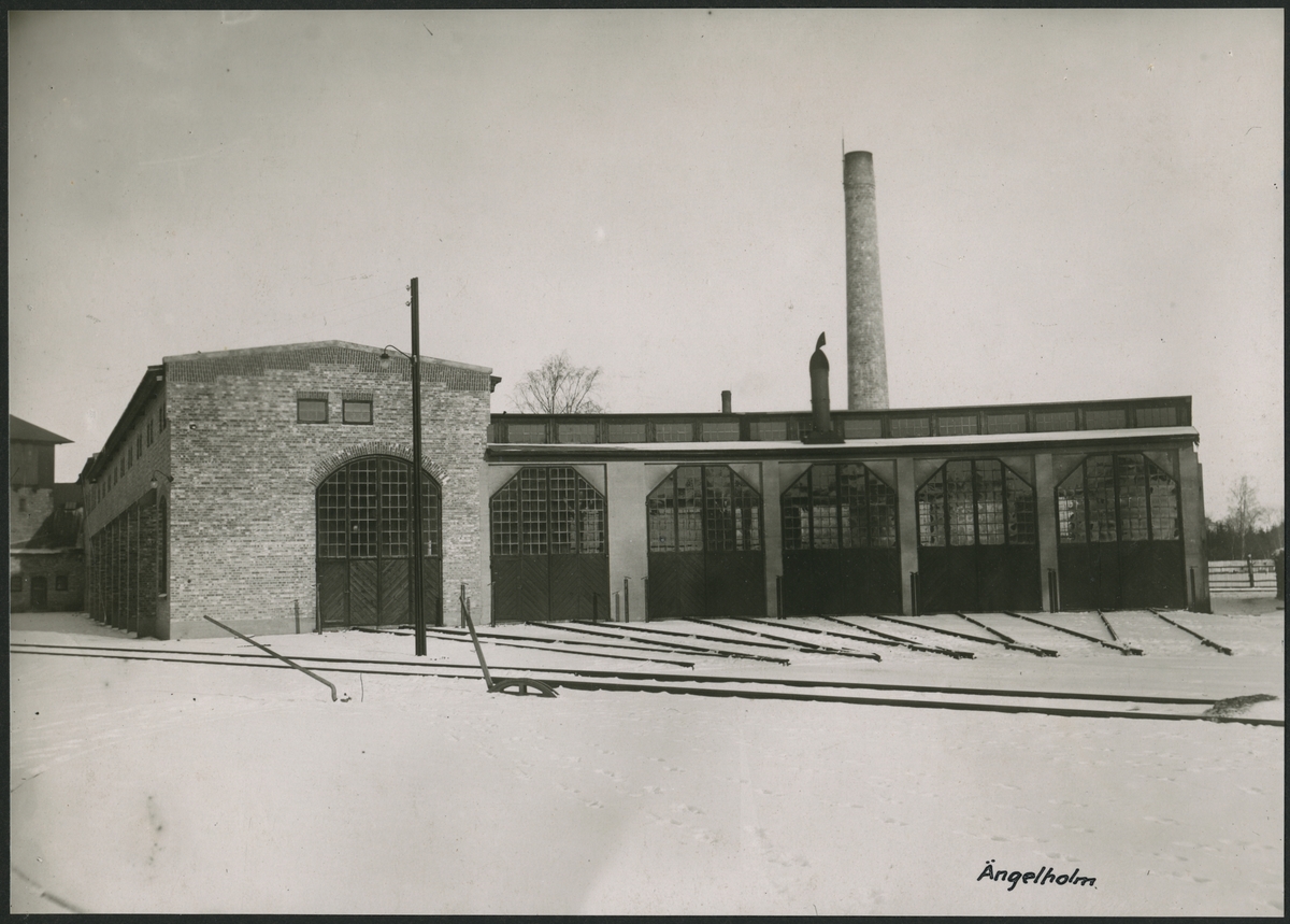 Lokomotivstall vid Ängelhom, år 1917.
