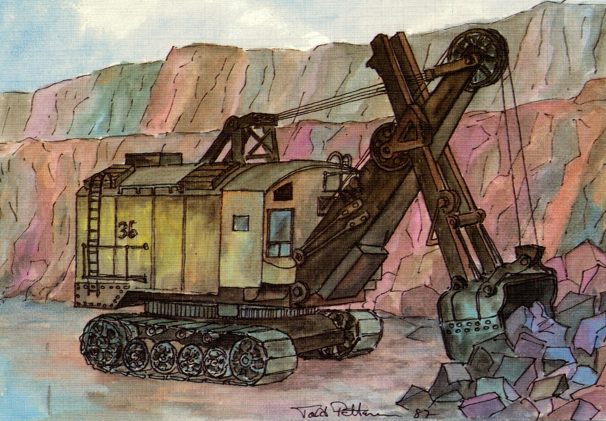 Den första grävmaskinen i Kiruna-gruvan.