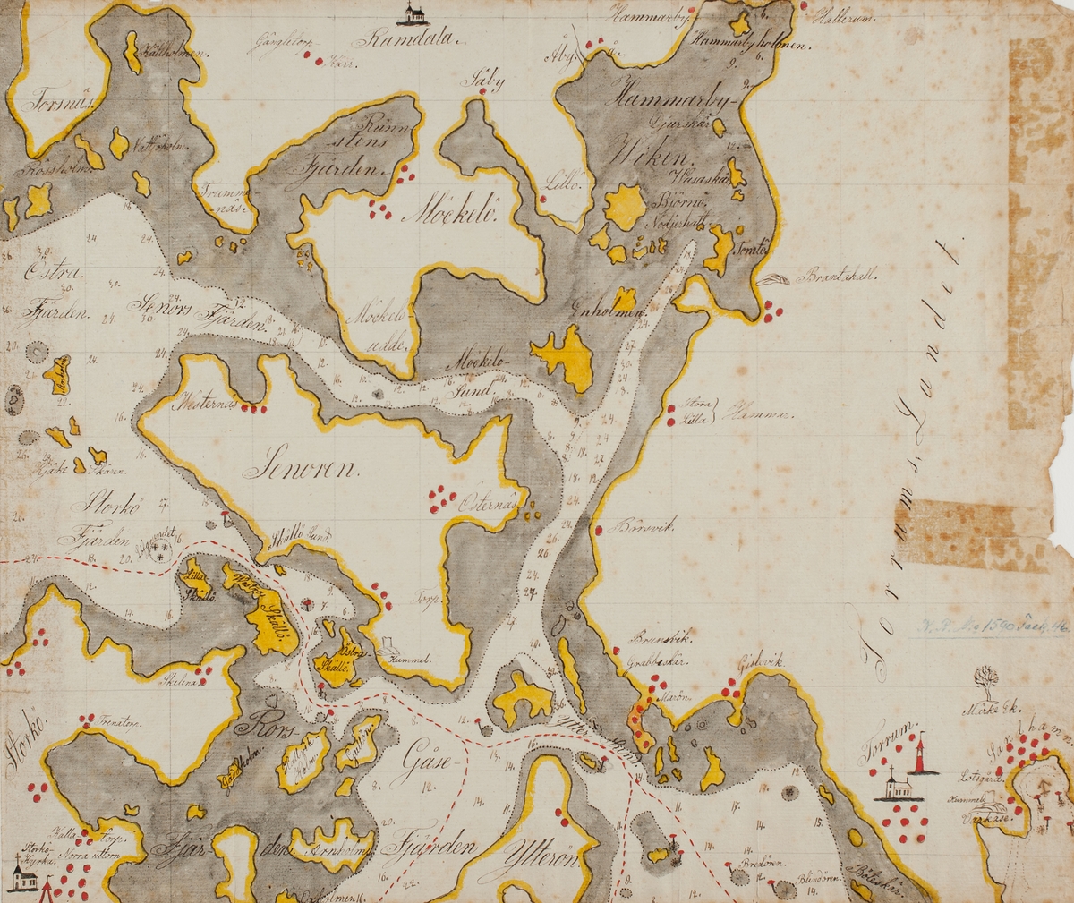 Serie av handritade kartor över Karlskronas skärgård.
