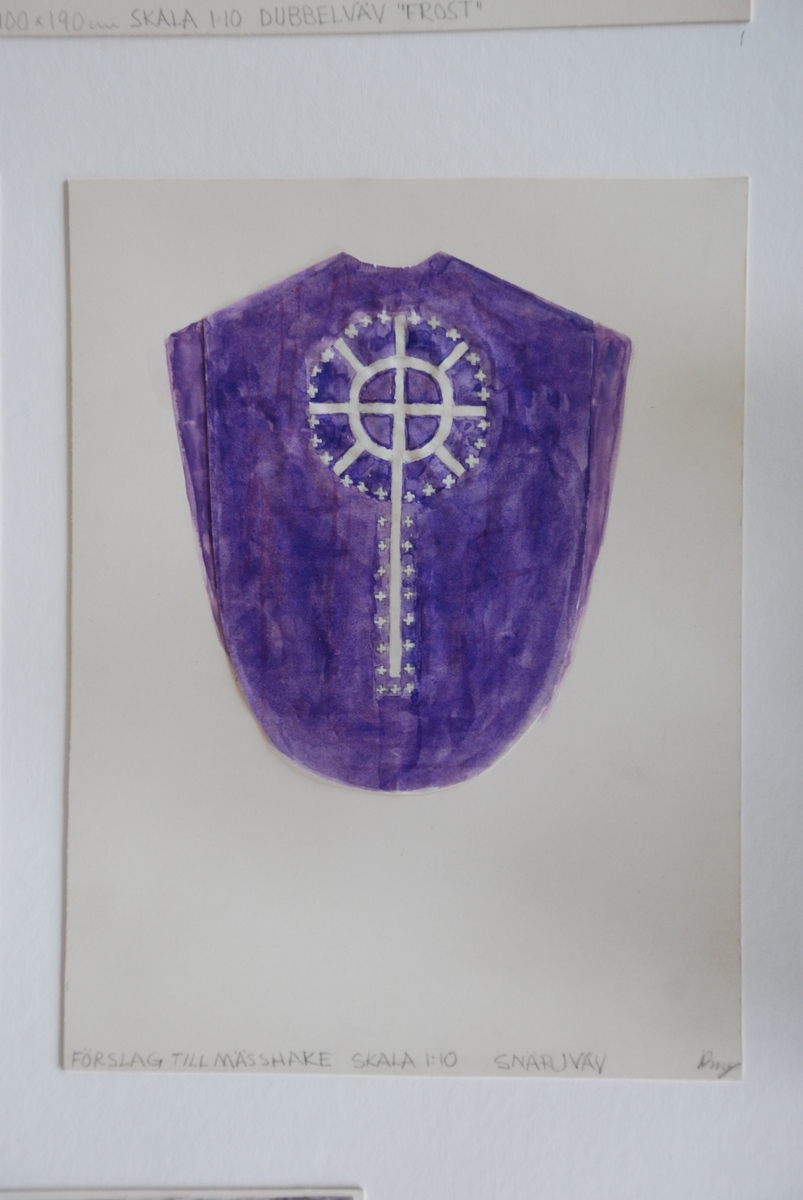 Skisser till kyrkliga textilier (mässhake, antependium) komponerade av Ann Mari Gunnarsson.