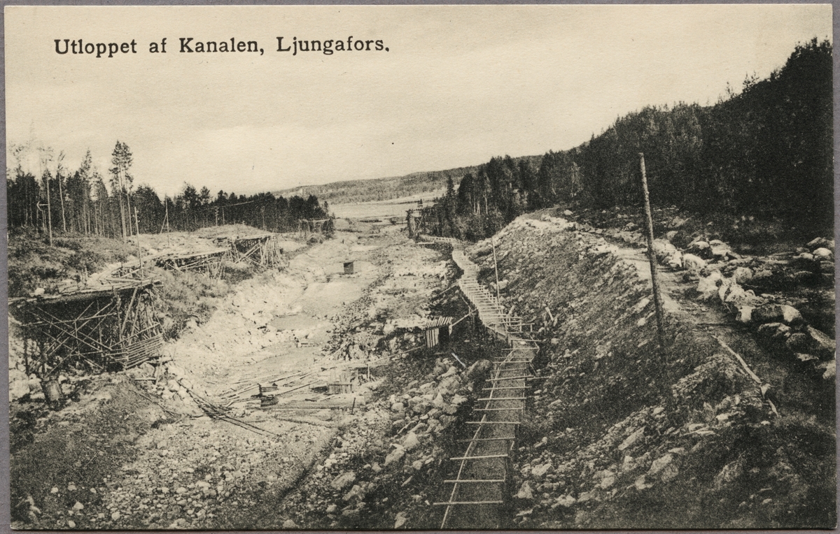 Utgrävning av utloppskanalen till Ljunga kraftverk i Ljungaverk som vid anläggandet 1912 hette Ljungafors.