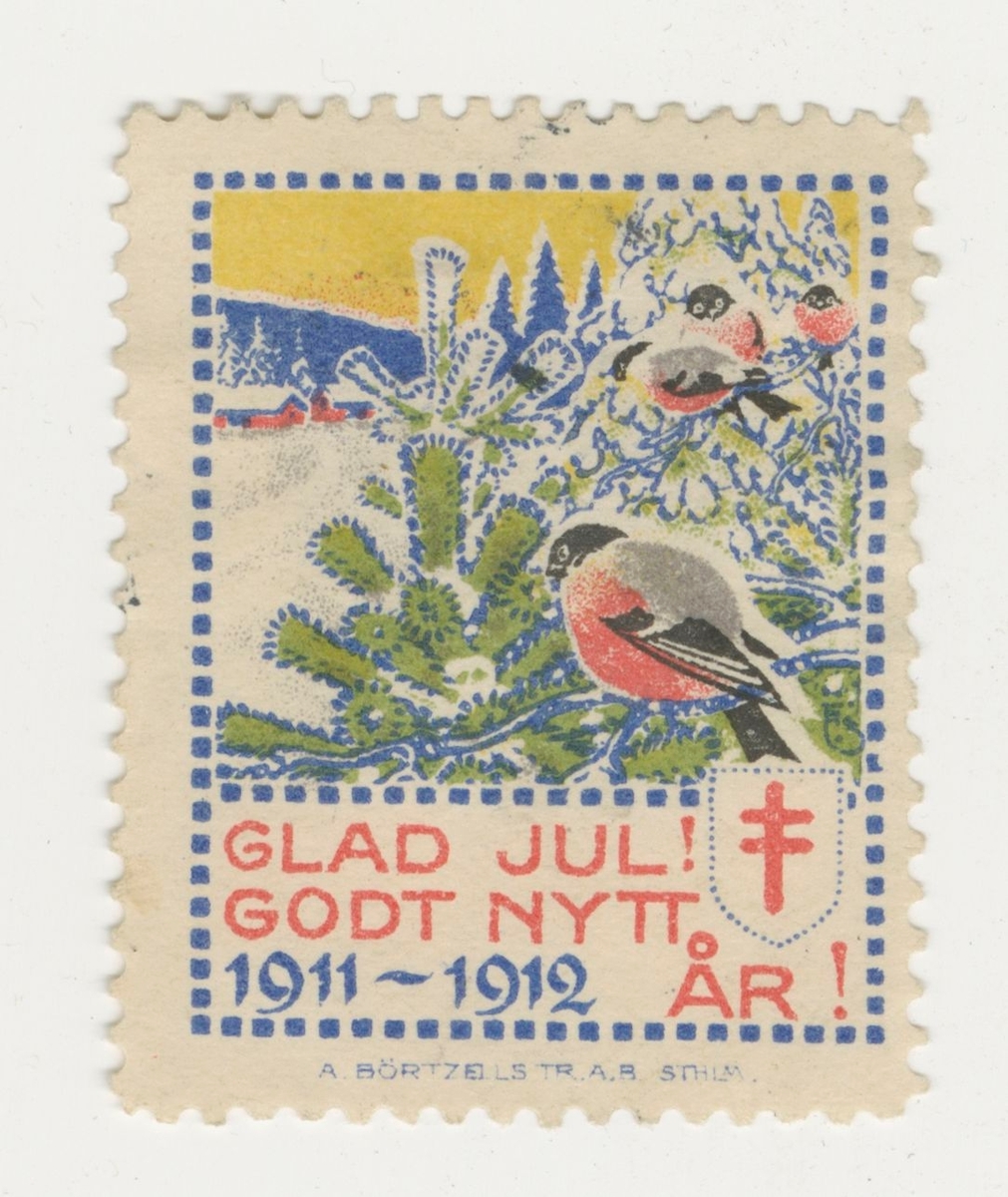 Ett märke för önskning av Glad Jul och Gott Nytt År 1911-1912.

Ingår i en samling välgörenhetsmärken.