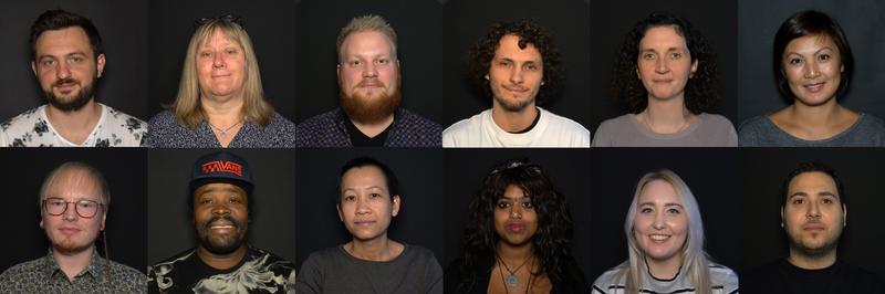 Portretter av 12 mennesker som er med i filmprosjektet "Leve med forskjeller"