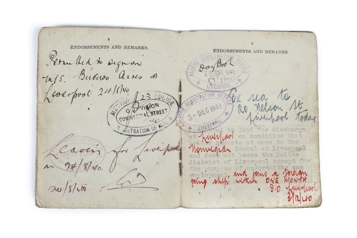 Legitimasjon og reiseløyve som har tilhørt Sverre K. Andersen, datert 24. juni 1940