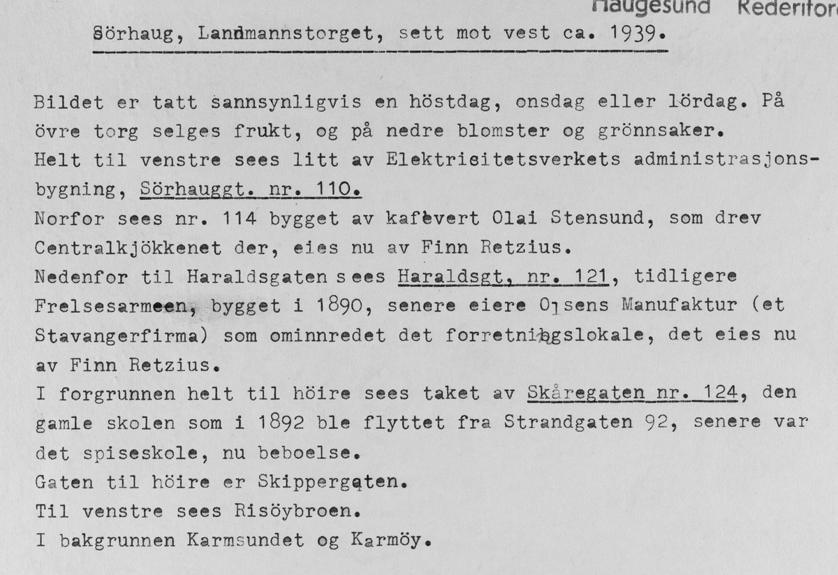 Sørhaug, Landmannstorget, sett mot vest, ca. 1939.