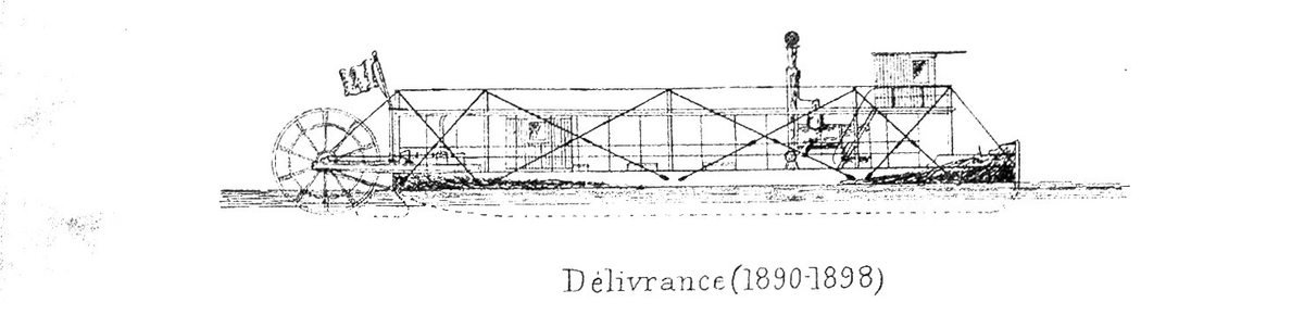 «DÉLIVRANCE IV». 22 tons lastekapasitet. Del av serie av dampbåter på Kongodloden, kontrahert av Fristaten Kongo (EIC). De ble benyttet som postbåter på Kongofloden og sideelver. Nummer II til IV ble sjøsatt i løpet av år 1900, nummer I i 1896. DÉLIVRANCE IV be sjøsatt i august 1900.
