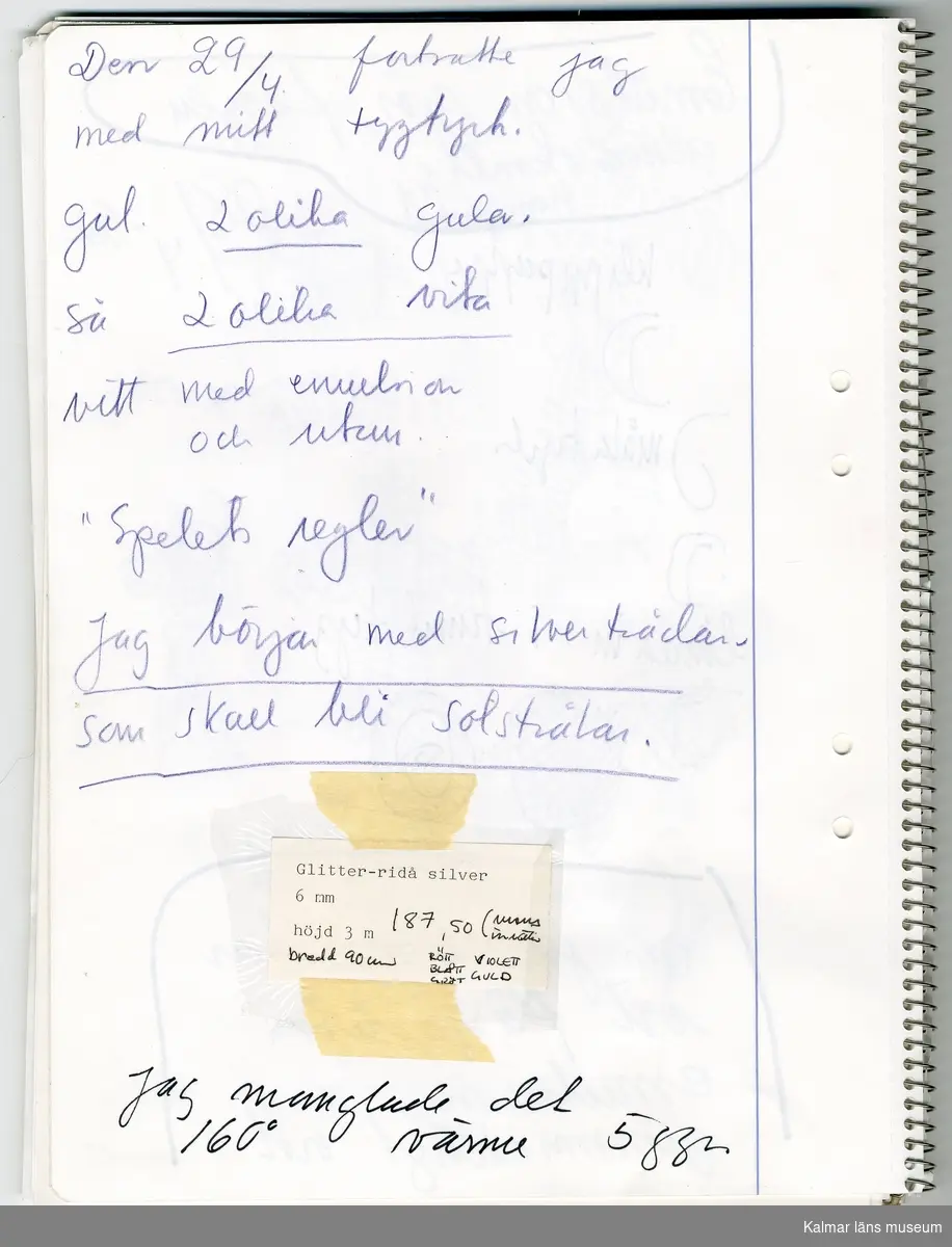 KLM 46157:610. Arbetsbok, papper, färg. Arbetsbok med anteckningar och skisser.