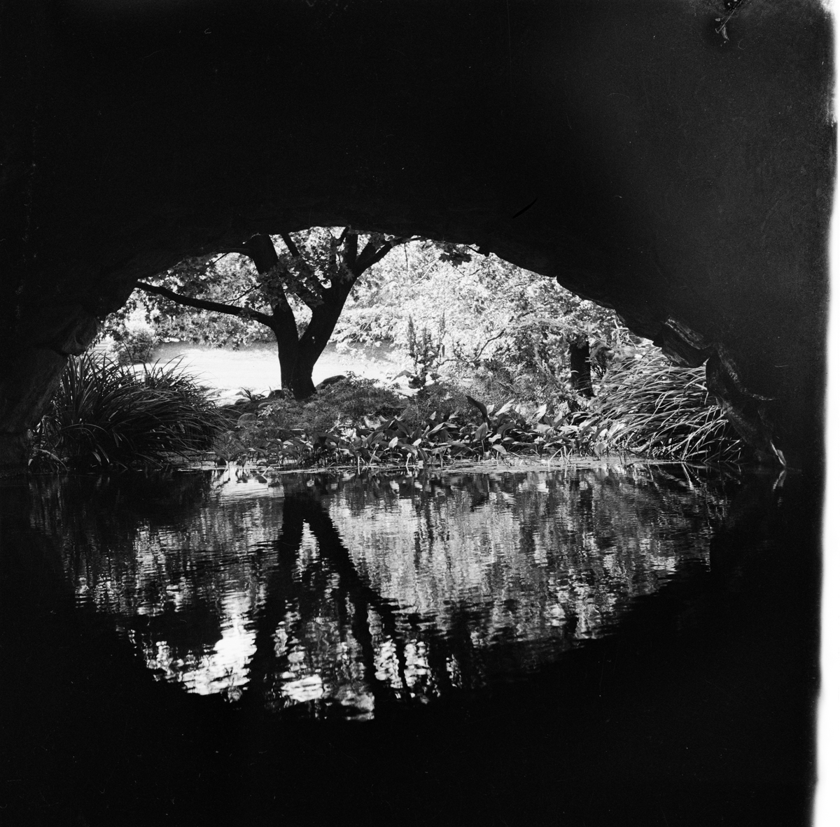 Sommar - vattendrag under en bro, Uppsala 1947