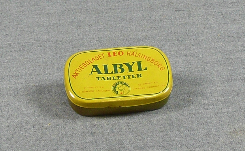 Plåtask för Albyl-tabletter.