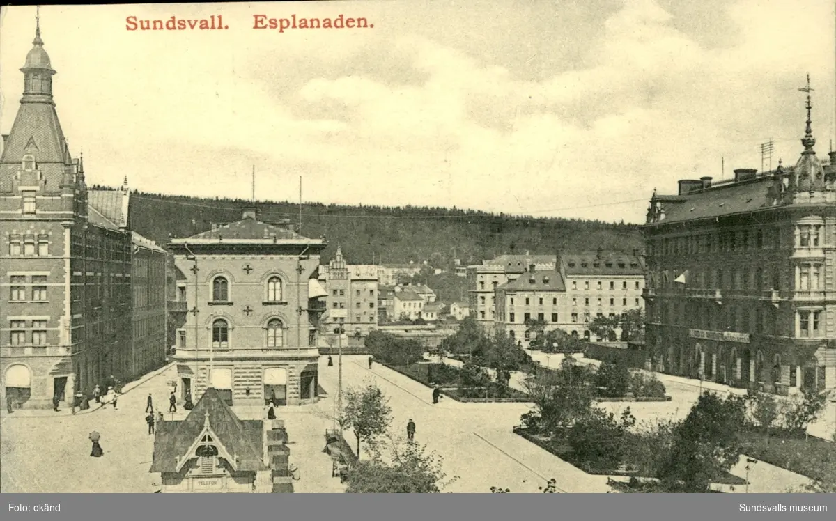 Vykort med motiv över Esplanaden i Sundsvall.