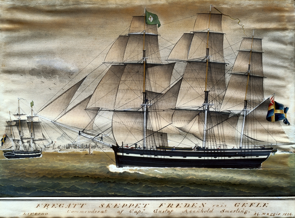 Fregattskeppet Freden från Gefle, kommenderat av kapten Gustaf Reinhold Smerling, 24 maggio 1824.