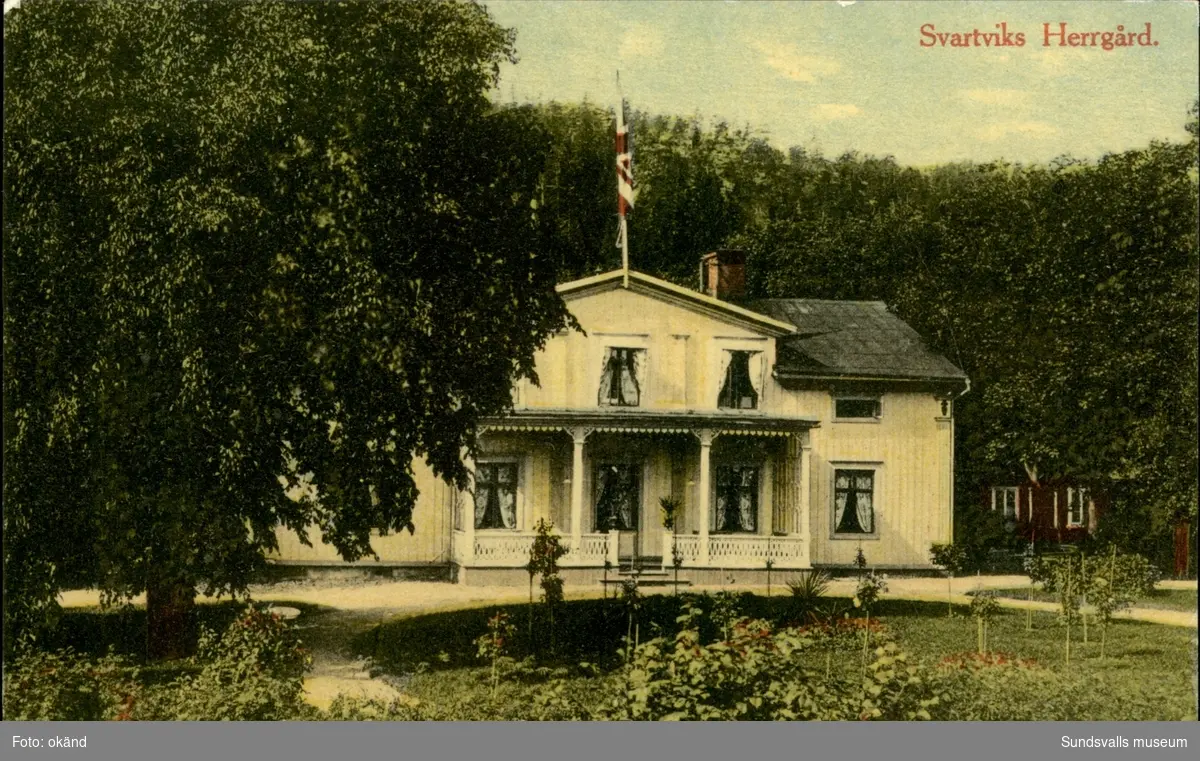 Vykort med motiv över Svartviks herrgård utanför Sundsvall.