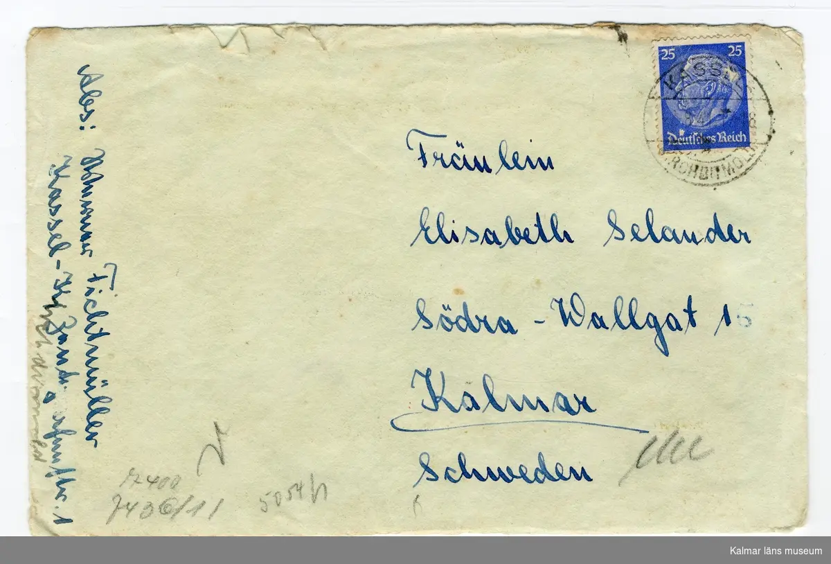 Andra världskriget, censurerat brev, motiv från krigsdrabbad stad.