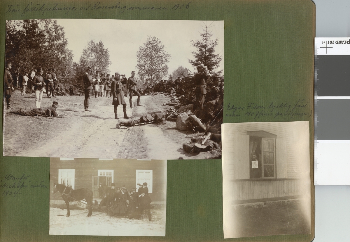 Text i fotoalbum: "Edgar F. som lycklig fästman 1907 (lilla paviljongen)."
