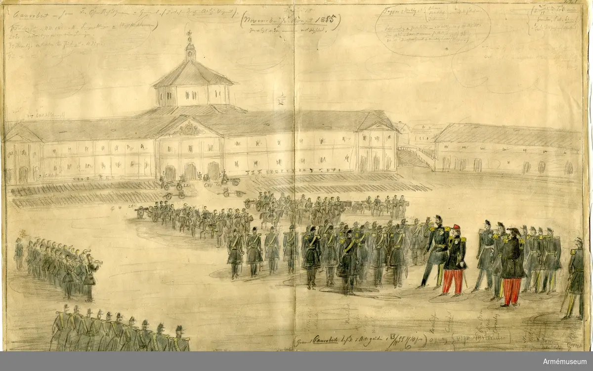 Grupp M I.
Teckning av Christian Staaf föreställande "Marskalk Canoberts besök den 13 nov. 1855.