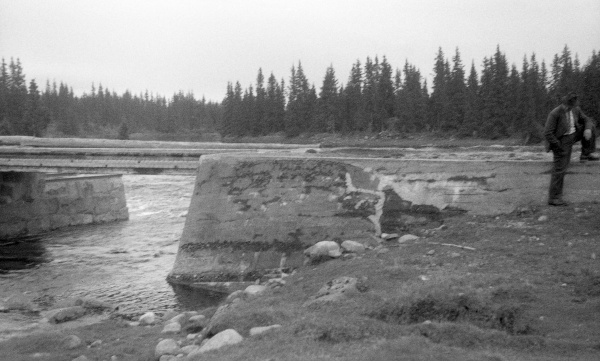 Kvarstaddammen i den øvre delen av elva Åsta, i Ringsaker i Hedmark. Denne dammen hadde tre løp, med et landkar ved hver elvebredd og to kar som sto ute i sjølve elveløpet. Dette bildet er tatt i motstrøms retning med det østre landkaret i forgrunnen. Disse karene bar ei trebru. Brua tjente også som anleggspunkt for de stengslene som ble brukt når dammen ble stengt med sikrte på å etablere et vannreservoar på motstrøms side. Da dette fotografiet ble tatt sto dammen åpen, så det er ikke åpenbart hvilken type stengsel som ble brukt på denne dammen.