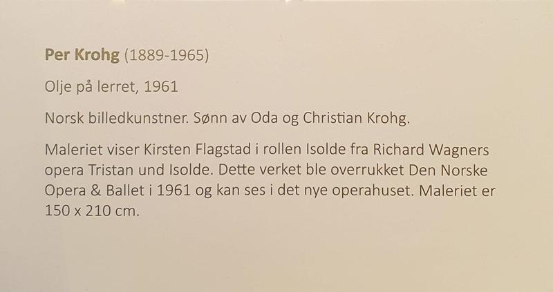 Plakett til maleri, kort informasjon om kunstner Per Krogh. Sønn av Oda og Christian Krogh.