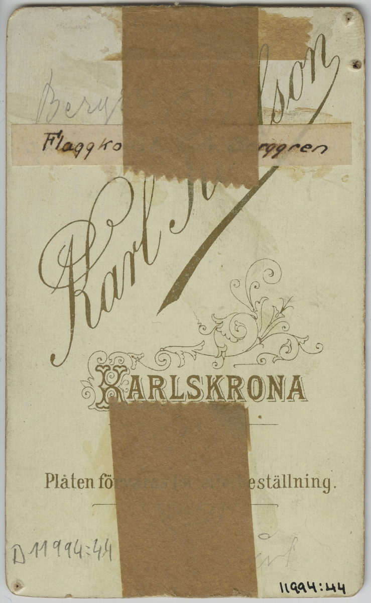 Visitkortporträtt av Rudolf Petterson, medlem i Sjöunderofficerssällskapet i Karlskrona.