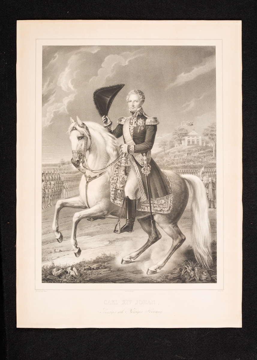 Karl XIV Johan til hest iført uniform.
