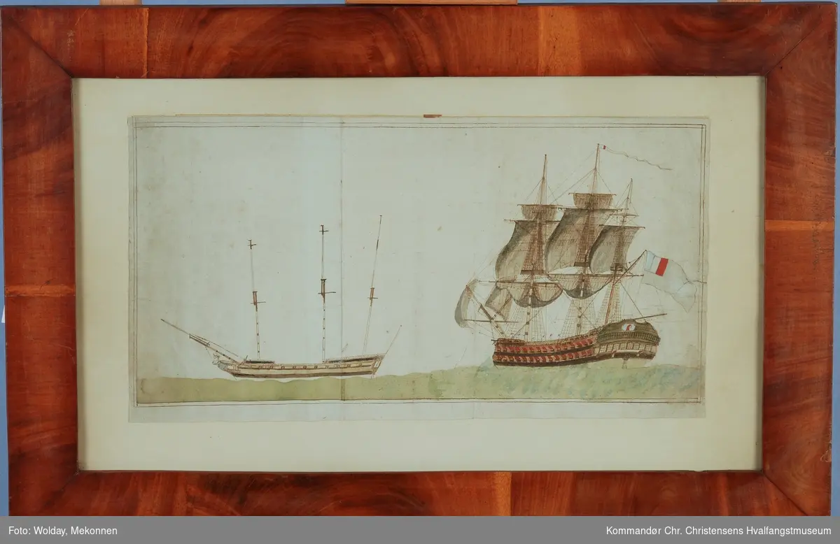 Lengdesnitt fra babord låring. Fransk krigsskip fra ca. 1660.