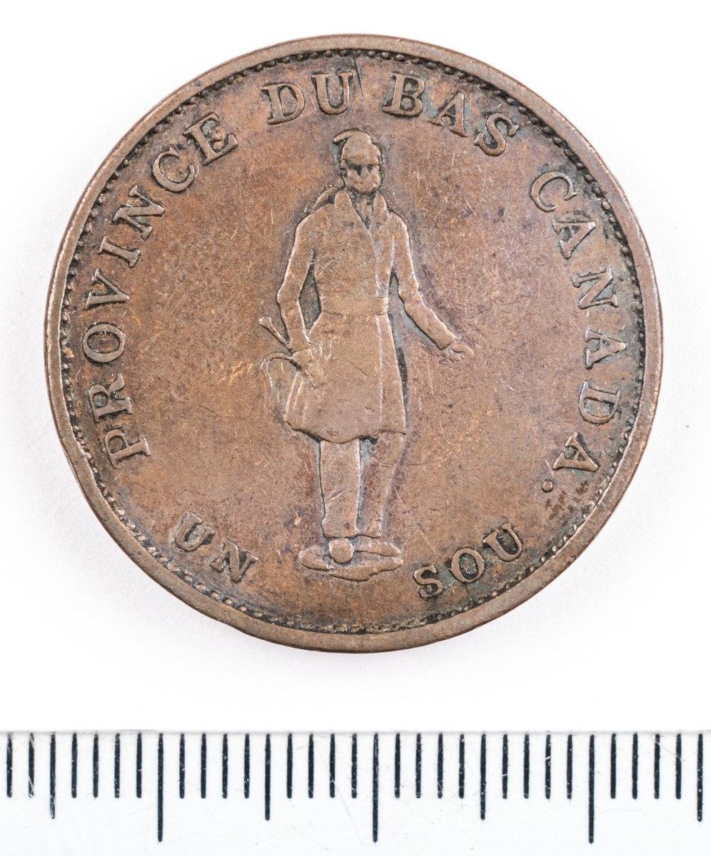 Mynt, Canada, 1837, 1 Sou, ½ Penny.