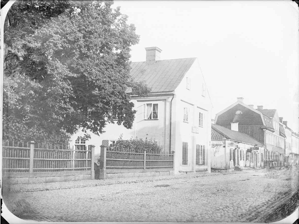 Svartbäcksgatan med Carl von Linnés bostad, kvarteret Örtedalen, Uppsala 1878