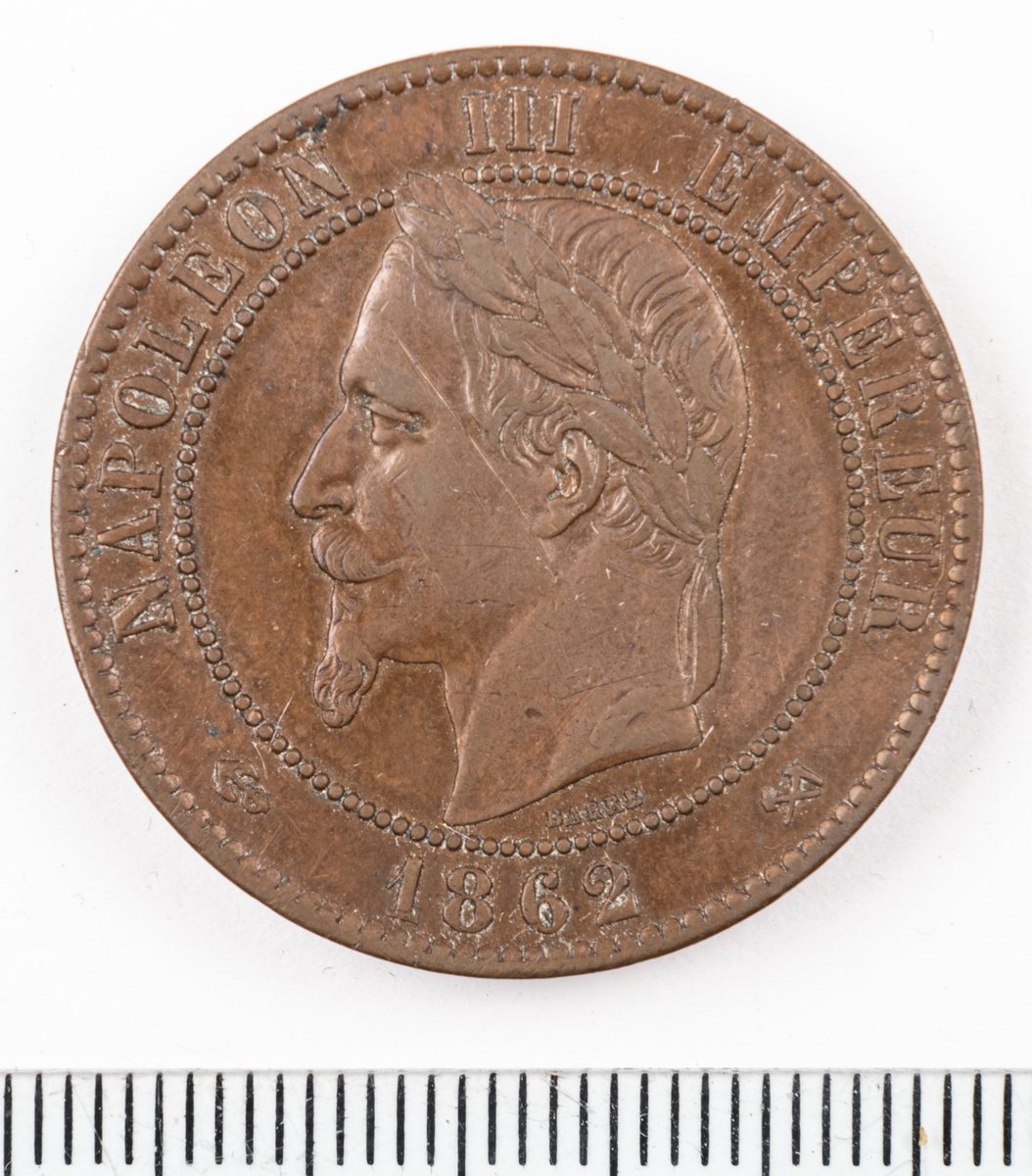Mynt Frankrike 1862 10 Centimes.