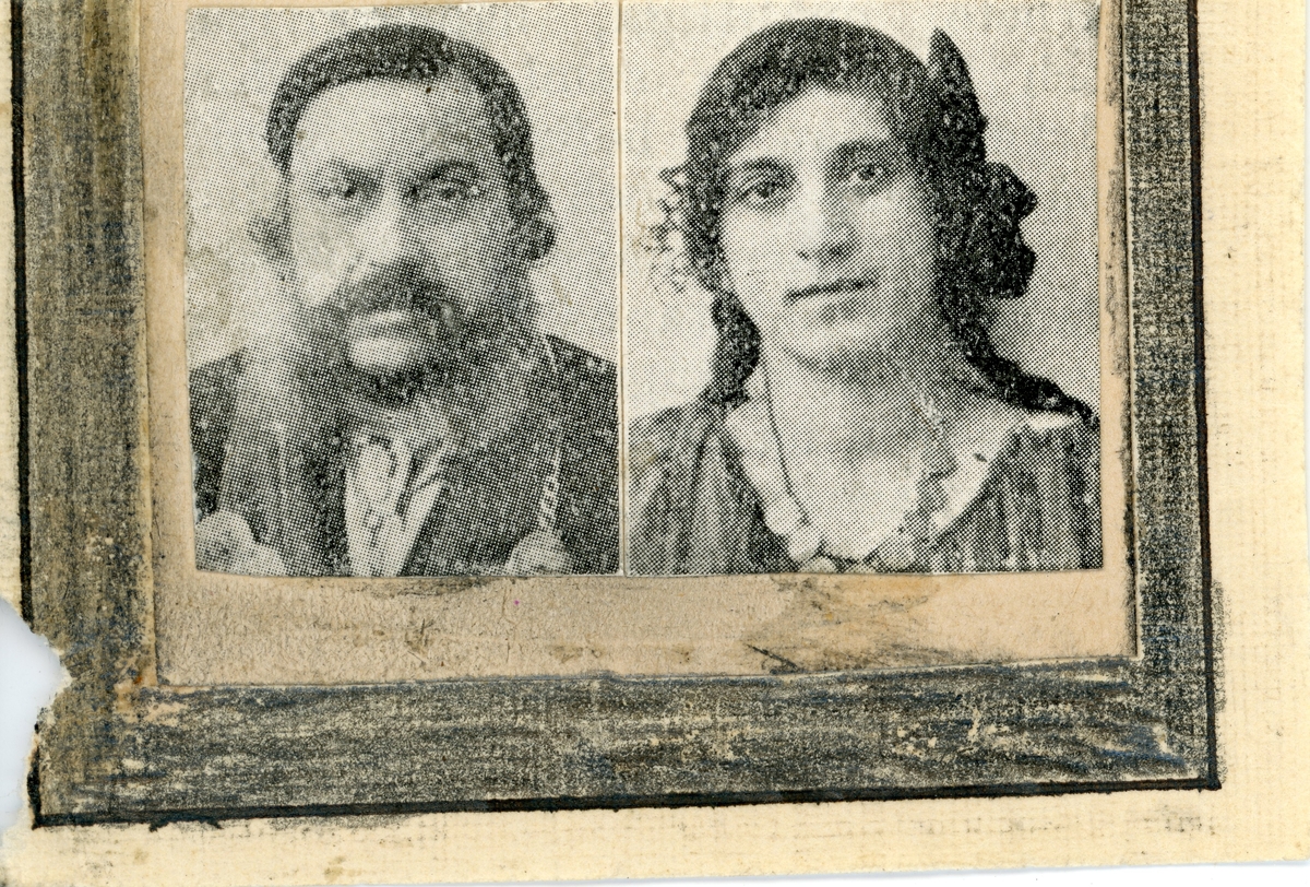 Porträtt av en man och en kvinna klistrade på tjockare papper. Bildens ursprung är okänt.