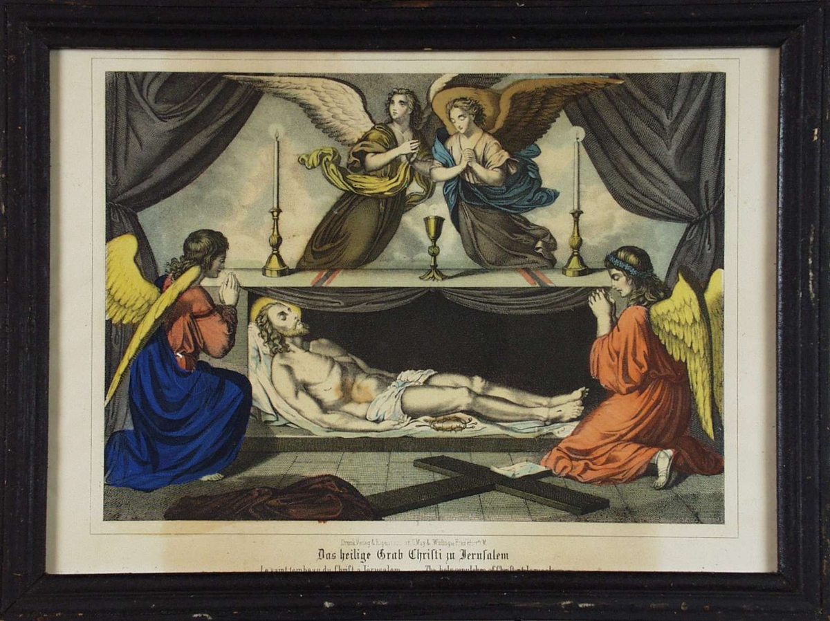 Jesus Kristus i graven med fire engler som ber.