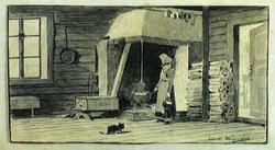 Husmannsplass, tegning, interiør,