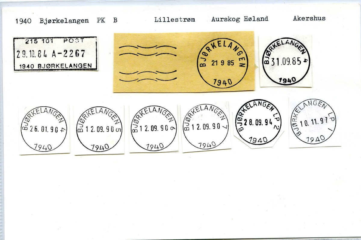 Stempelkatalog, 1940 Bjørkelangen, (Øvre Høland), Lillestrøm, Aurskog Høland, Akershus